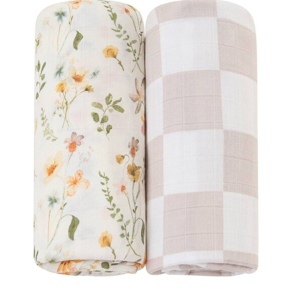 Baby Swaddle Set in Gram’s Garden & Dusty Checkered - Picture 1 of 4